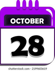 28. Oktober. Kalender mit Datum Nummer achtundzwanzig, achtundzwanzigster Oktober, Monat Oktober