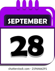 28th of September. calendar with date number twenty eight, twenty-eighth day of september, month of september