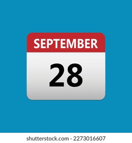 28th September calendar icon. September 28 calendar Date Month icon. Isolated on blue background