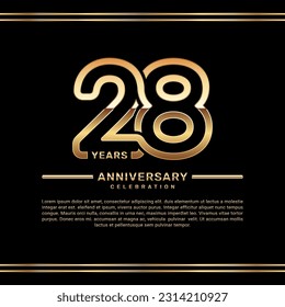 28th year anniversary celebration logo design with gold number, vector template illustration