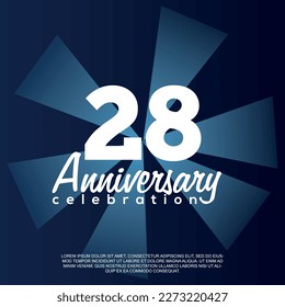 28th year anniversary celebration vector template design illustration with white text elegant blue shiny background.	