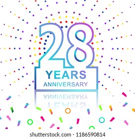 28th years anniversary celebration with colorful design with fireworks  and colorful confetti isolated on white background. for birthday celebration.