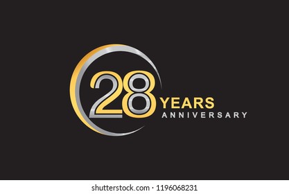 28th years anniversary golden and silver color with circle ring isolated on black background for anniversary celebration event