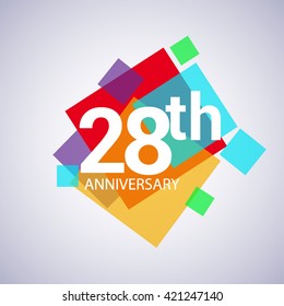 28th years anniversary logo, vector design birthday celebration with colorful geometric isolated on white background.