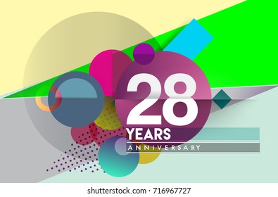 28th years anniversary logo, vector design birthday celebration with colorful geometric background and circles shape.