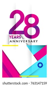 28th years anniversary logo, vector design birthday celebration with colorful geometric isolated on white background.