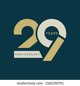 29, 29th Years Anniversary Logo, Golden Color, Vector Template Design element for birthday, invitation, wedding, jubilee and greeting card illustration.