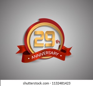 29 anniversary logotype elegant circle golden and red color red ribbon isolated on white background for use company celebration event