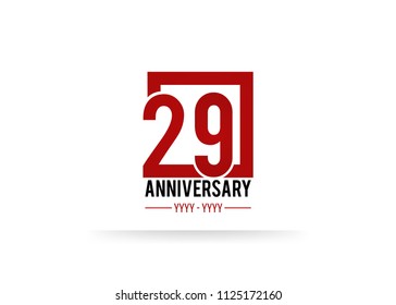 29 Anniversary logotype, simple red colored font number inside square isolated on white background