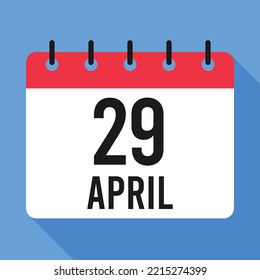 29 April Calendar. Blue Background. Vector Calendar.