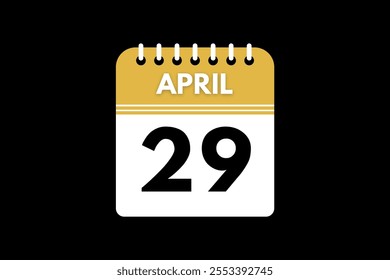 29 April calendar icon text page monthly web design on golden, black, and white background vector, icon, or illustration with the month of April 29