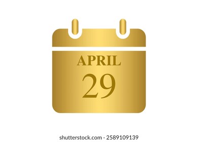 29 April calendar icon text page monthly web design on Golden and white background vector, icon, or illustration with the month of April 29