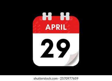 29 April month single day vector, illustration, calendar with red, gray, white and black color background calendar April 29