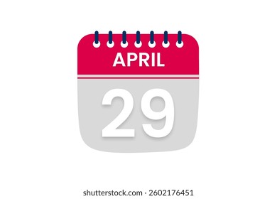 29 April month single day vector, illustration, calendar with red, off white and white color background calendar April 29