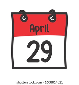 29 April. Vector flat daily calendar icon. Date and time, day, month. Holiday