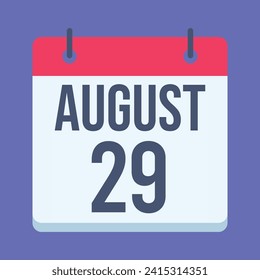 Calendario del 29 de agosto. Fondo Azul. Calendario de vectores.