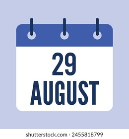 29 August Calendar, Isolated Vector Calendar.