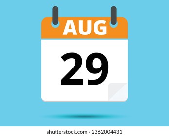 29 August. Flat icon calendar isolated on blue background. Vector illustration.