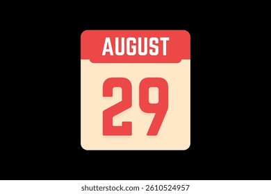 29 August icon text page monthly web design on coral, white, tangerine and black background vector, icon, or illustration with the month of August 29