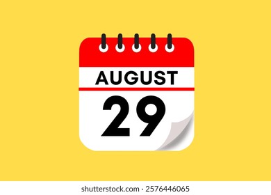 29 August month single day vector, illustration, calendar with red, black, white and yellow color background calendar August 29