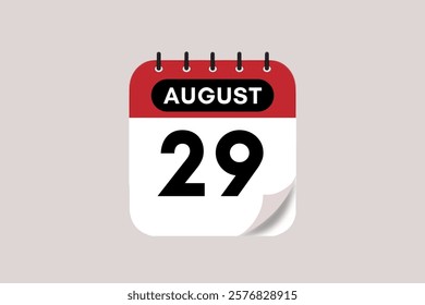 29 August month single day vector, illustration, calendar with rose red, black and off-white color background calendar August 29