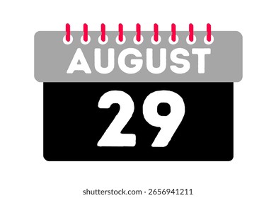29 August Monat einzelner Tag, Vektorgrafik, Kalender mit Asche, schwarz, rot und weiß Farbe Hintergrund Kalender Symbol vom August 29