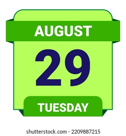 29 August, Tuesday. Date template. Useful design for calendar or event promotion. Vector illustration EPS 10 File. Isolated on white background.