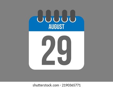29 KalenderAugust. Kalendersymbol für August Tage in blauer Farbe auf dunklem Hintergrund.