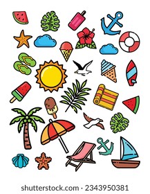 29 Colorful Summer Icons And Beach Vectors In Black Outline Stroke