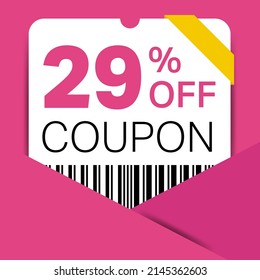29% Coupon promotion sale for a website, internet ads, social media gift 29% off discount voucher. Big sale and super sale coupon discount. Price Tag Mega Coupon discount with vector illustration. svg