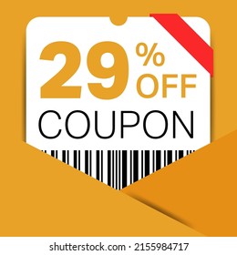 29% Coupon promotion sale for a website, internet ads, social media gift 29% off discount voucher. Big sale and super sale coupon discount. Price Tag Mega Coupon discount with vector illustration. svg
