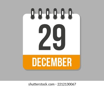 29 day december calendar icon. Orange calendar vector on light background for december month
