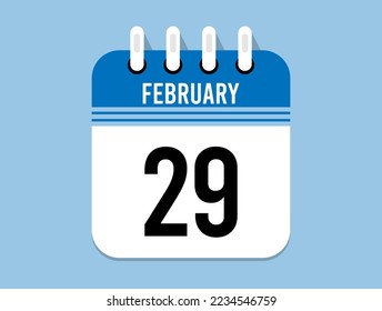 29 day February calendar icon. Banner for appointments, special dates and birthdays. Calendar vector for February in blue color on light background