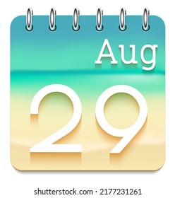 29 day of the month. August. Marine view  calendar daily icon. Date day week Sunday, Monday, Tuesday, Wednesday, Thursday, Friday, Saturday. White text. Sea background. Vector illustration. Sea coast.