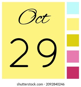 29 day of the month. October. Cute calendar daily icon. Date day week Sunday, Monday, Tuesday, Wednesday, Thursday, Friday, Saturday.