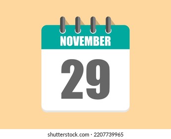 29 Day November in green. Calendar icon for November month on clear background