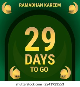 Quedan 29 días. La cuenta regresiva deja un día de banner. calculando la hora del mes de Ramadán. Ilustración vectorial Eps10.