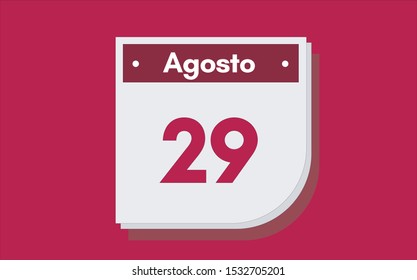 29 de Agosto. Dia del mes. Calendario (August 26th. Day of month. Calendar in spanish) vector illustration icon.