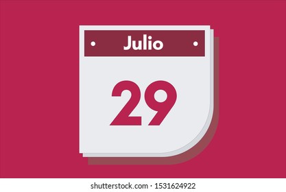 29 de Julio. Dia del mes. Calendario (July 29th. Day of month. Calendar in spanish) vector illustration icon.