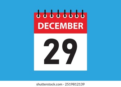 29 December. 29th december  professional modern exclusive daily calendar design. Meeting schedule flat icon icon design. White and red colour  paper. White, black color text. Vector illustration eps.
