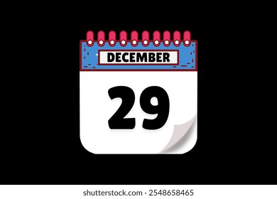 29 December calendar icon text page monthly web design on white, brown, coral, and black background vector, icon, or illustration with the month of December 29