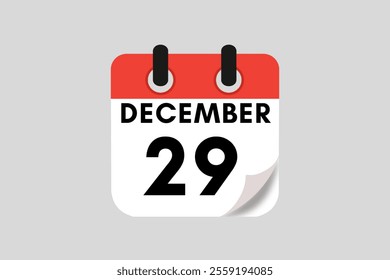 29 December calendar icon text page monthly web design on red, white, black and ash background vector, icon, or illustration with the month of December 29