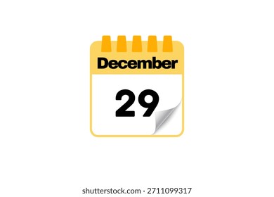 29 de diciembre Diseño web mensual de la página del texto del icono del calendario en el Vector, el icono, o la ilustración blancos, negros y amarillos del fondo con el mes del 29 de diciembre