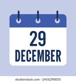 29 de diciembre, Calendario de Vector Aislado.