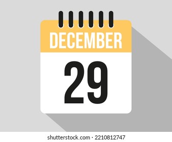 29. Dezember Kalender Vektorsymbol. Datum der gelben Dezembertage für die Tage des Monats und der Woche