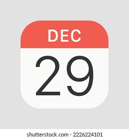 29 December icon isolated on background. Calendar symbol modern, simple, vector, icon for website design, mobile app, ui. Vector Illustration