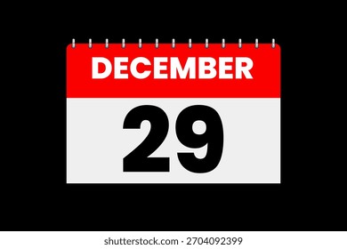 29 December month single day vector, illustration, calendar with red, off-white and black color background calendar icon of December 29