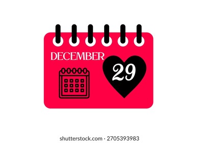 29 December month single day vector, illustration, calendar with red, black and white color background calendar icon of December 29