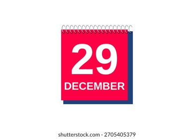 29 Diciembre mes Vector de un solo día, ilustración, calendario con rojo, azul y blanco color de fondo icono de calendario del 29 de diciembre
