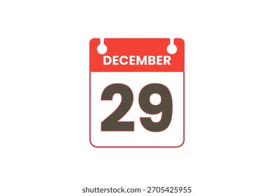 29 Diciembre mes Vector de un solo día, ilustración, calendario con rojo, negro y blanco color de fondo icono de calendario del 29 de diciembre